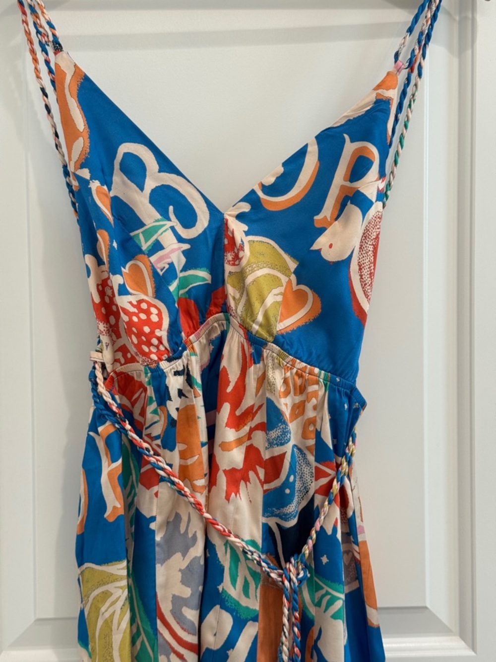 MAAJI Tropical Bliss Tropi Short Dress Blue Tropical Print V-Neck Mini Dress M - Picture 9 of 14